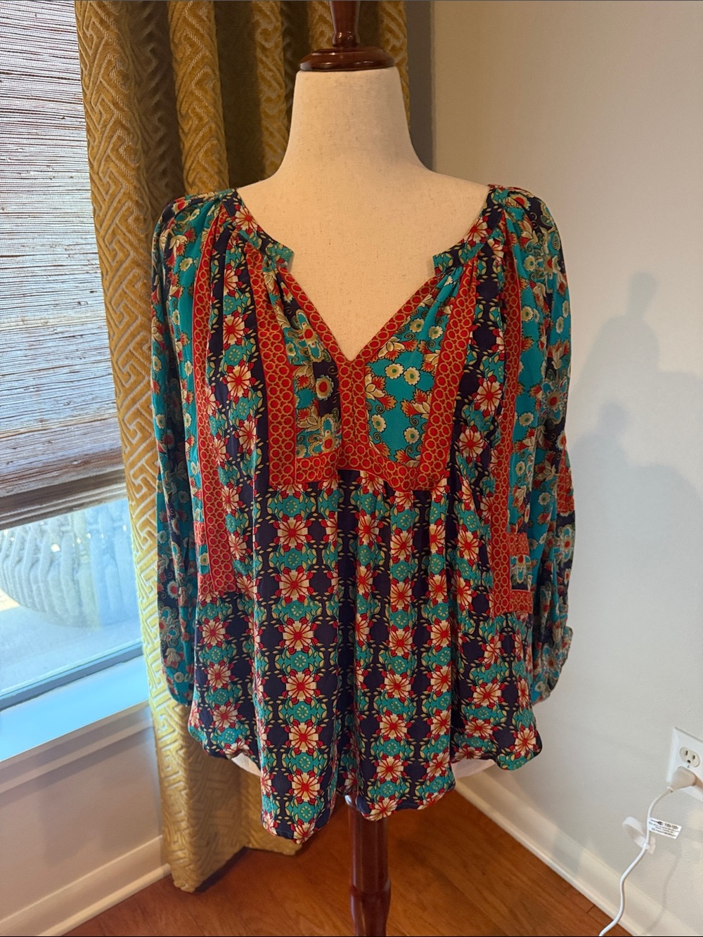Tolani Floral Boho Tunic in Teal and Red